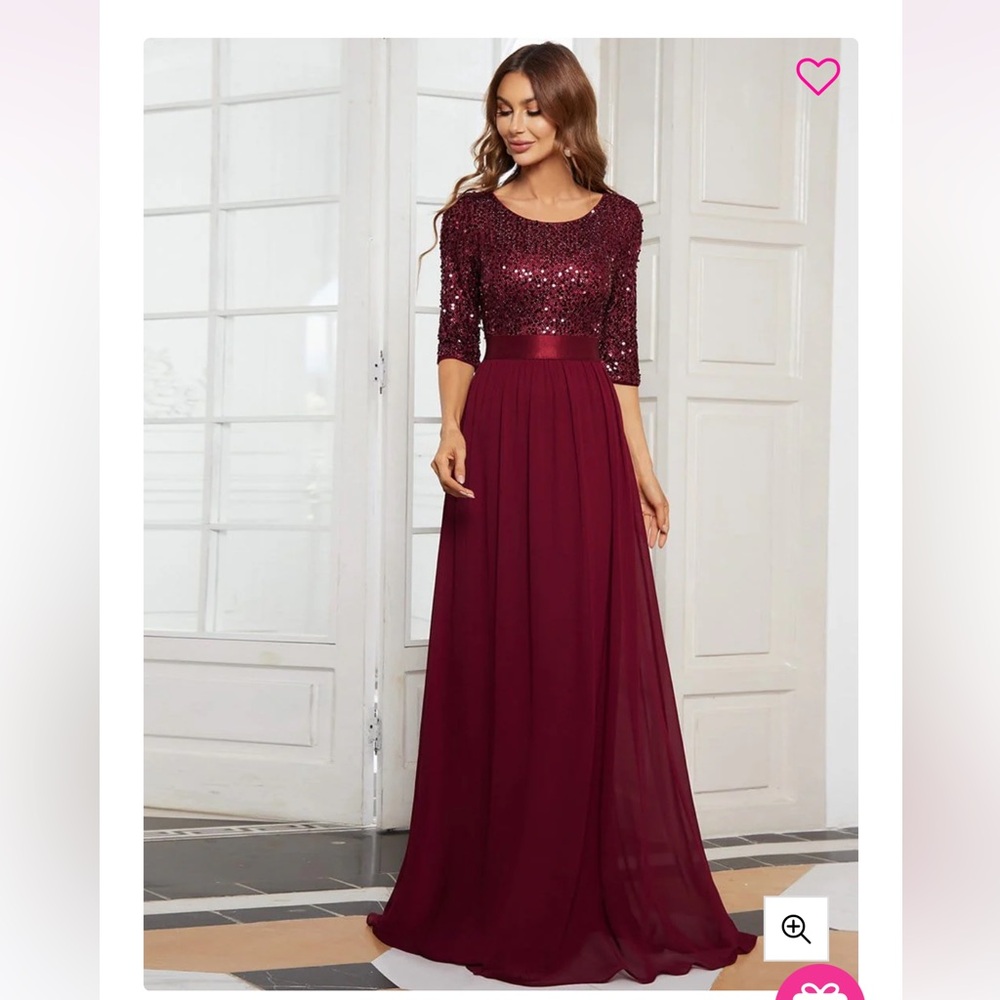 Maroon quarter sleeve sequin dress